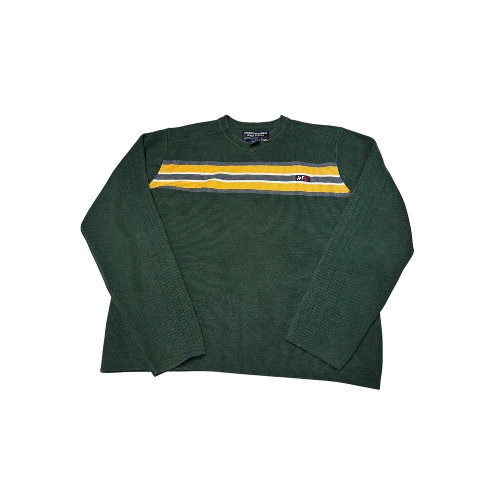 Vintage Abercrombie and Fitch Vintage Green Striped Knit Sweater XL Crew Neck